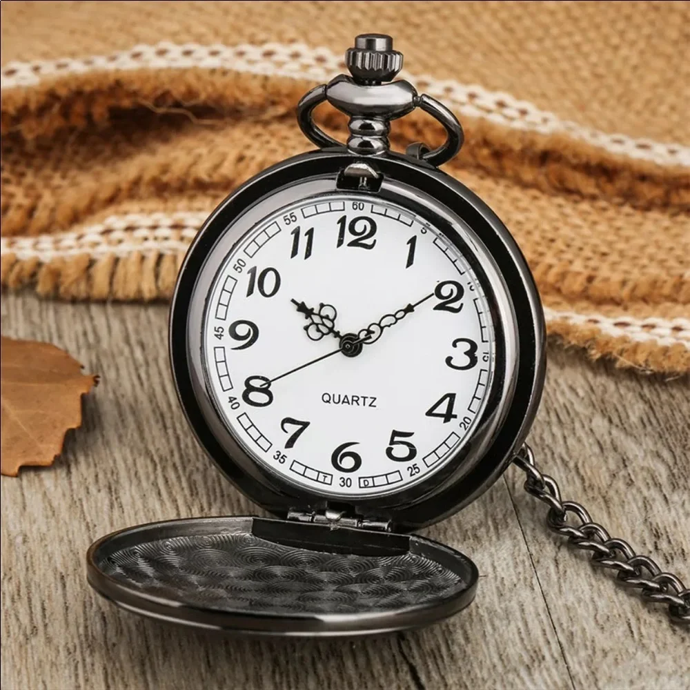 NEW Black Men’s Pocket Watch Necklace - Picture 3 of 6